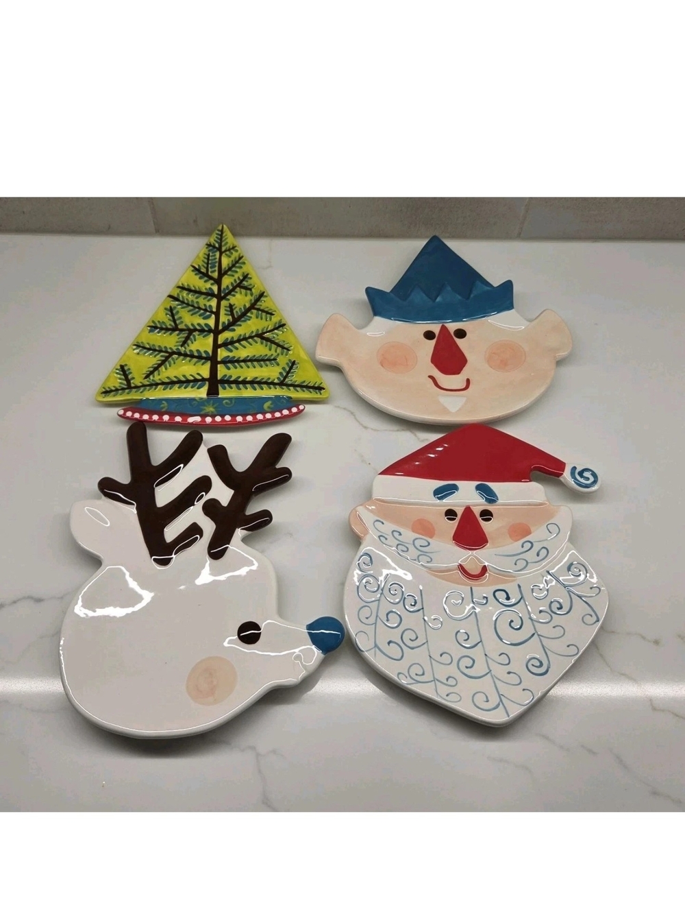 Share Boston Warehouse Ceramic HO HO HO Appetizer Plates Set of 4 2007 Santa C